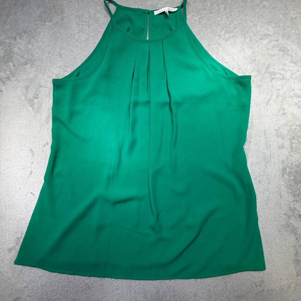 Violet + Claire Green Halter Neck Pleated Blouse Size L Emerald Sleeveless Top